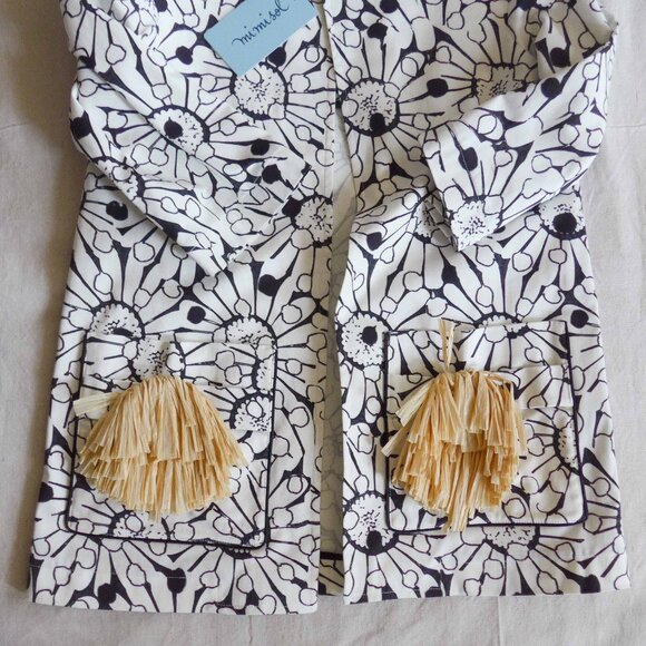 NWT Mimisol Girls 10 Cotton Mix Print Jacket with Straw PomPoms - Picture 4 of 15